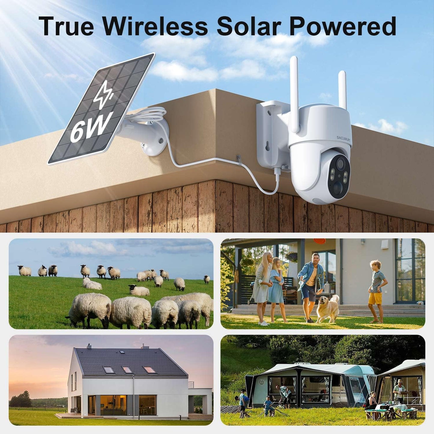 SACUMURT 4G LTE Cellular Security Camera Outdoor Wireless, No WiFi Security Cameras, Solar Camera Outdoor Wireless, 360 PTZ, 2K HD, Motion Detection