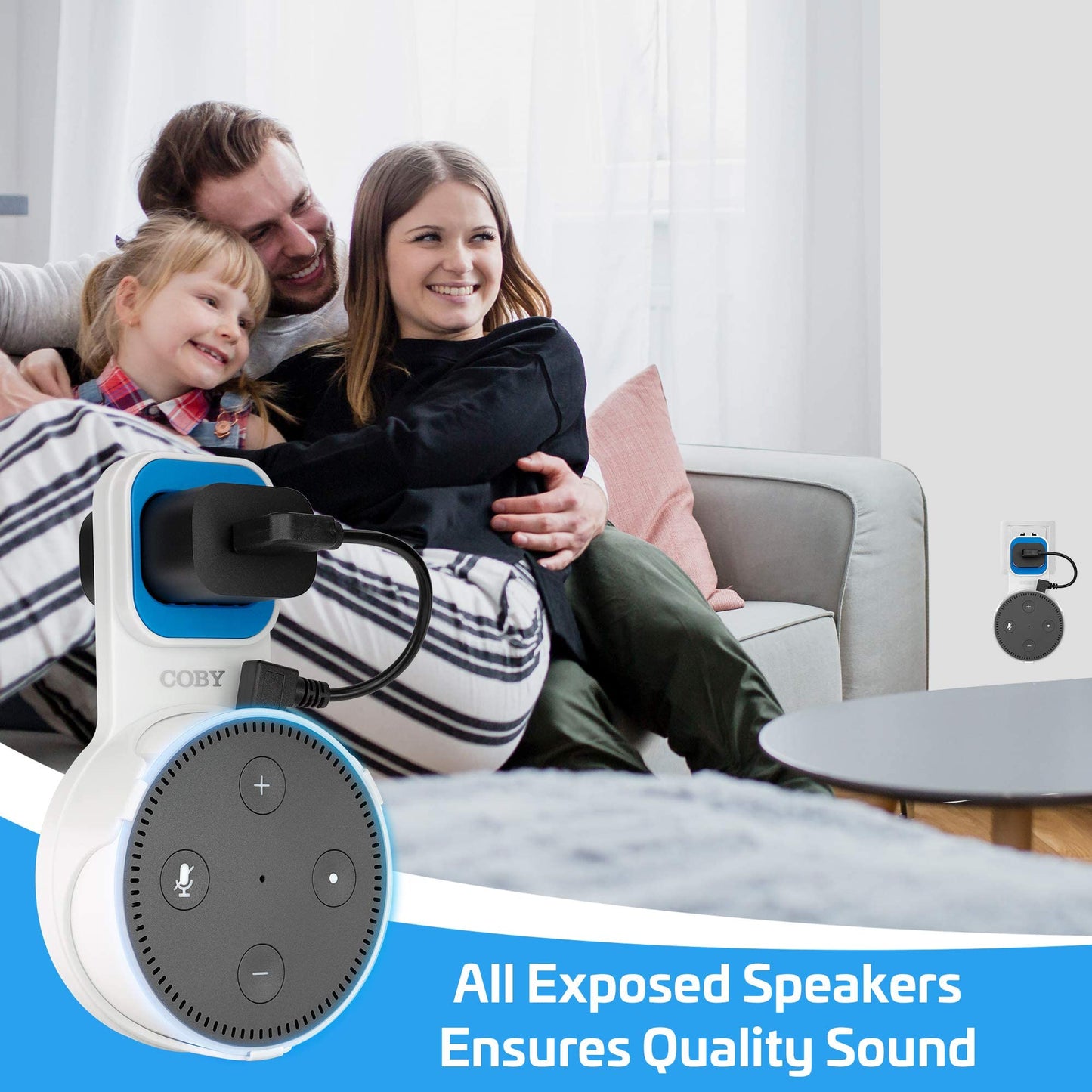 Coby Echo Dot Wall Mount 2nd Generation with Cable Management, Alexa Outlet Holder Stand with Charging Cable, Space Saving Smart Speaker Mount for