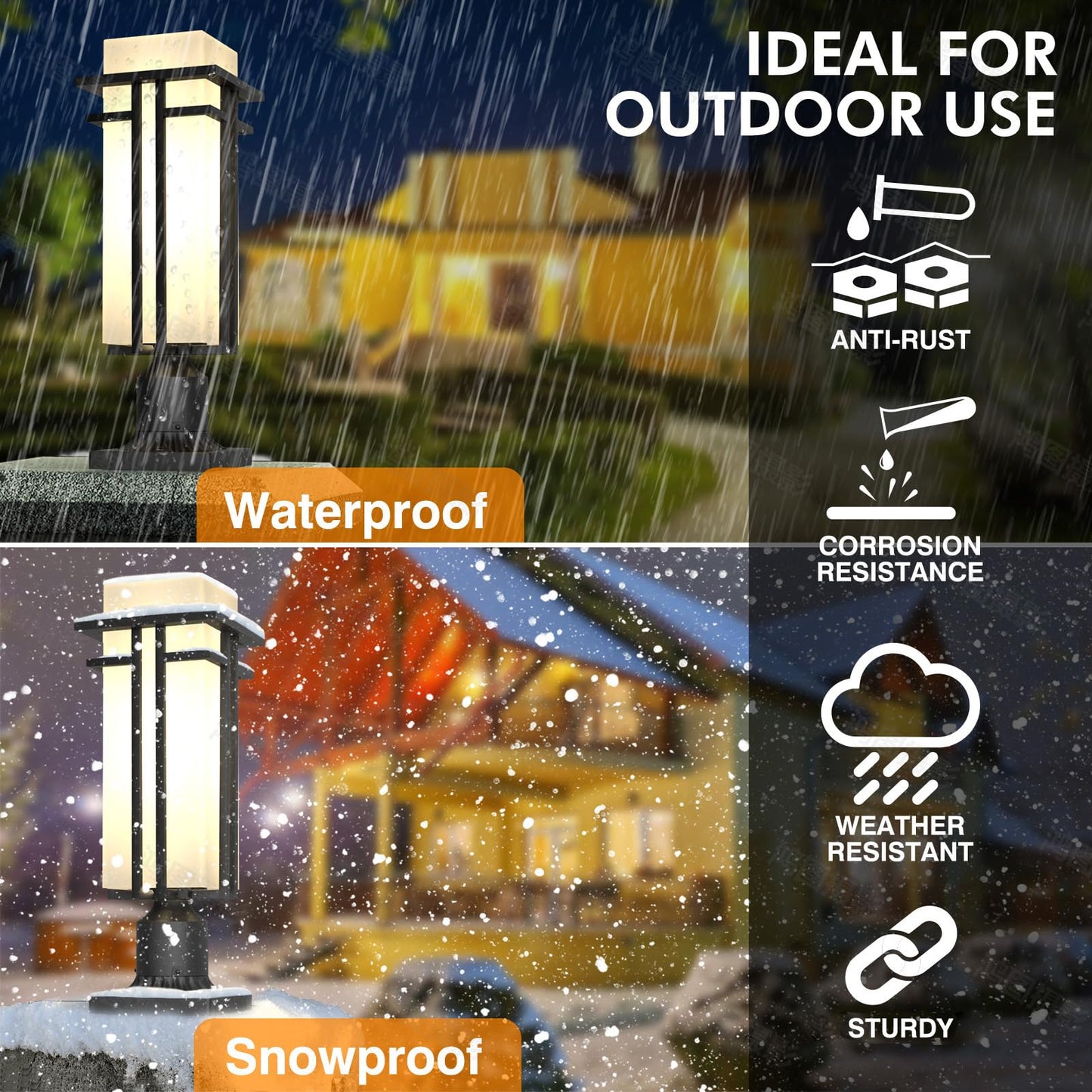 Yoenecea Outdoor Post Light Fixture - Aluminum Lamp Posts Outdoor Lighting, Outdoor Lightpost Lantern with 3-Inch Pier Mount Base Outside Pole