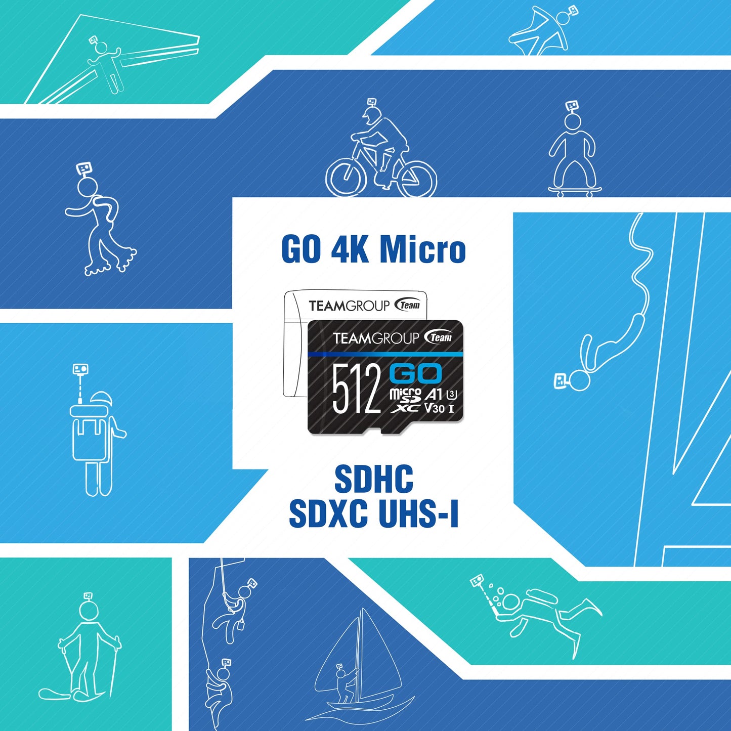 TEAMGROUP GO Card 256GB MicroSDXC UHS-I U3 V30 4K for Action Cameras & Drone High Speed Flash Memory Card with Adapter for Outdoor Sports&Vlog, 4K