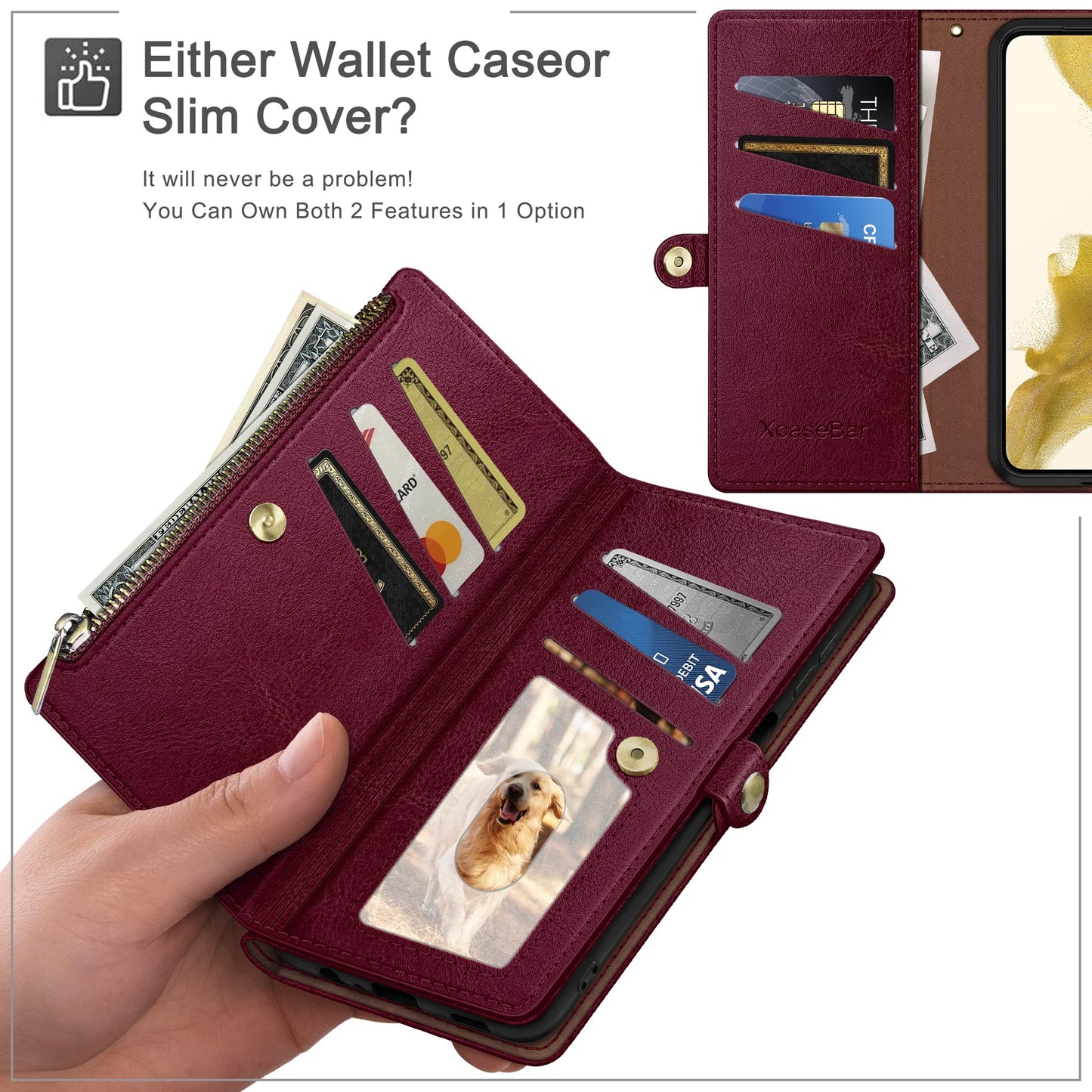 XcaseBar Compatible with Samsung Galaxy S26 Wallet case with Zipper Credit Card Holder?RFID Blocking?,Flip Folio Book PU Phone case Shockproof Cover
