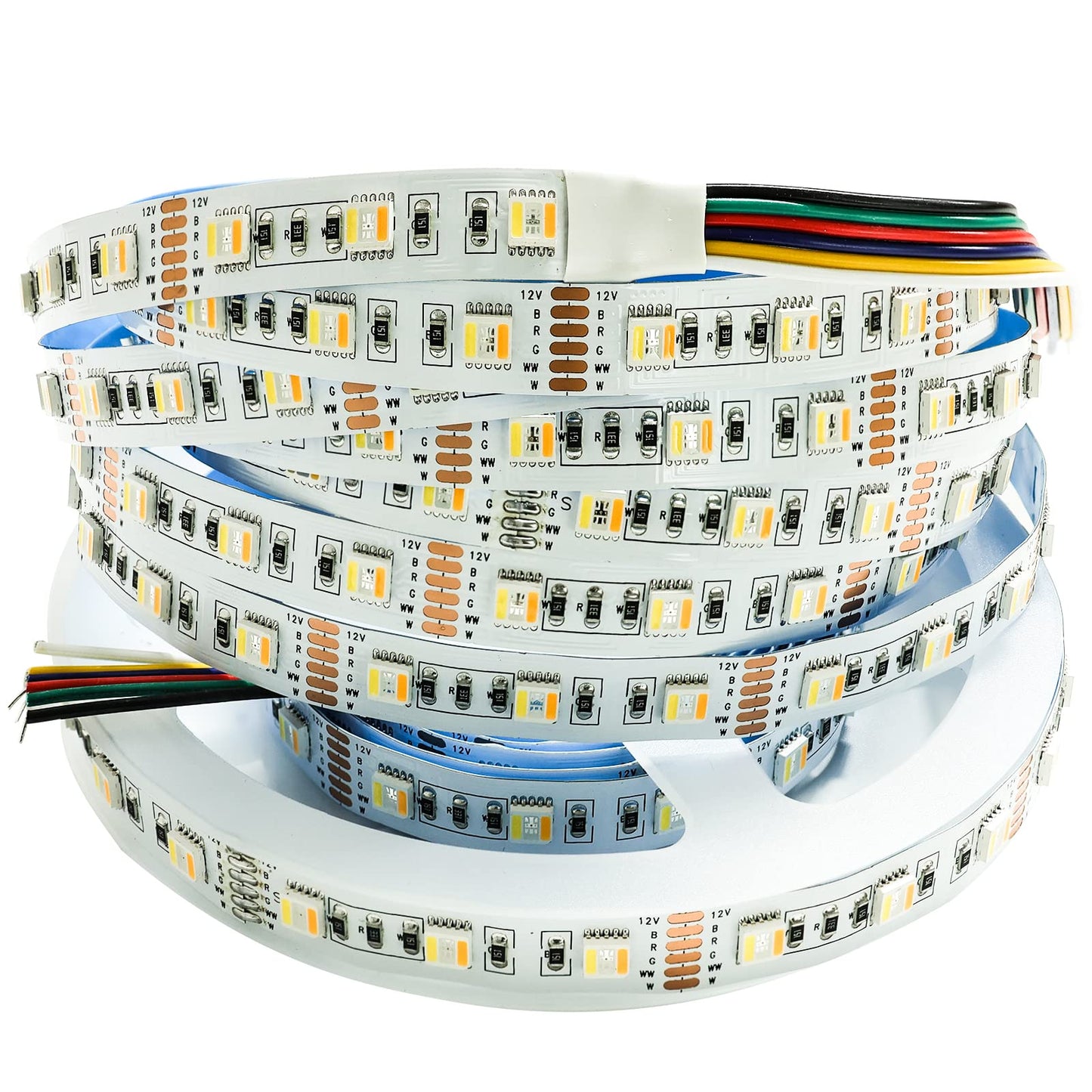 Tesfish 12V 5 in 1 LED Strip Lights RGB + CCT, RGB + White + Warm White (2800K to 6500K) RGBCW 5M Mixed Colour Adjustable Light Strips IP20 300 LEDs