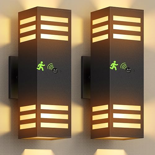 Motion Sensor Outdoor Wall Lights, Dusk to Dawn Exterior Light Fixture with 3 Modes, Waterproof Modern Dimmable Porch Light with Up Down Lighting