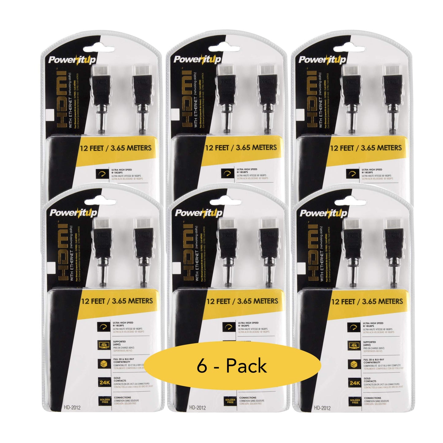 12ft. HDMI V2.0 Ethernet Cable, 4K (60Hz),3D, Blu-ray, Audio Return Supported, 30AWG / 6.0mm, Use with HDTV/Projector/LCD or Electronic Devices, 12