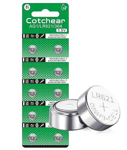 Cotchear 10pcs AG1 Battery LR621 364 Watch Battery 1.55V 364 SR621SW LR621 621 LR60 CX60 Alkaline Button Cell Batteries for Watch Toys Remote