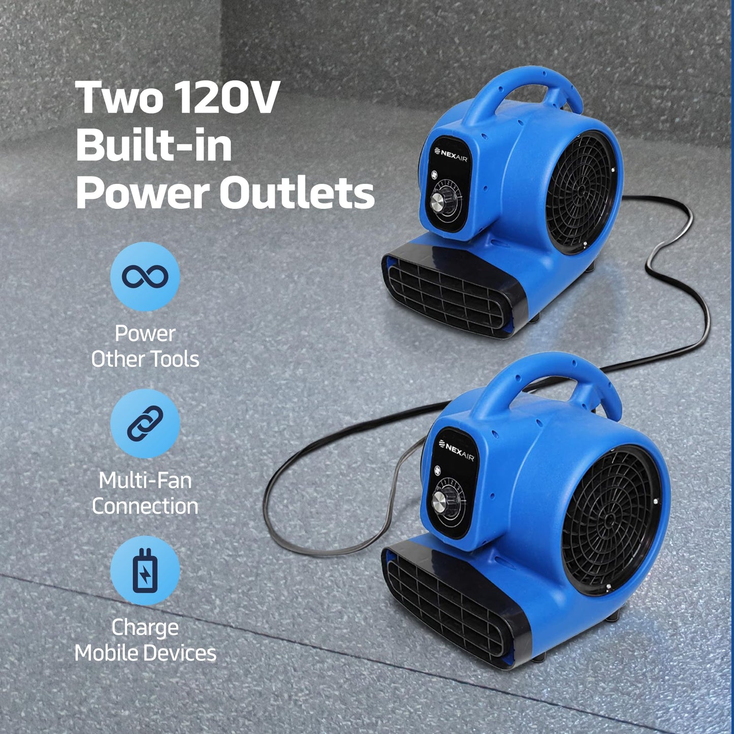 NEXAIR 1/4 HP High-Velocity Industrial Carpet Dryer 3 Speed, Powerful Air mover blower Adjustable angle, Floor drying fan, Dries, Cools,