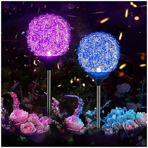MMHF Solar Garden Lights Outdoor, Upgraded Globe Powered Garden Light, Multi-Color Changing LED Solar Stake Lights for Patio Backyard Pathway Party