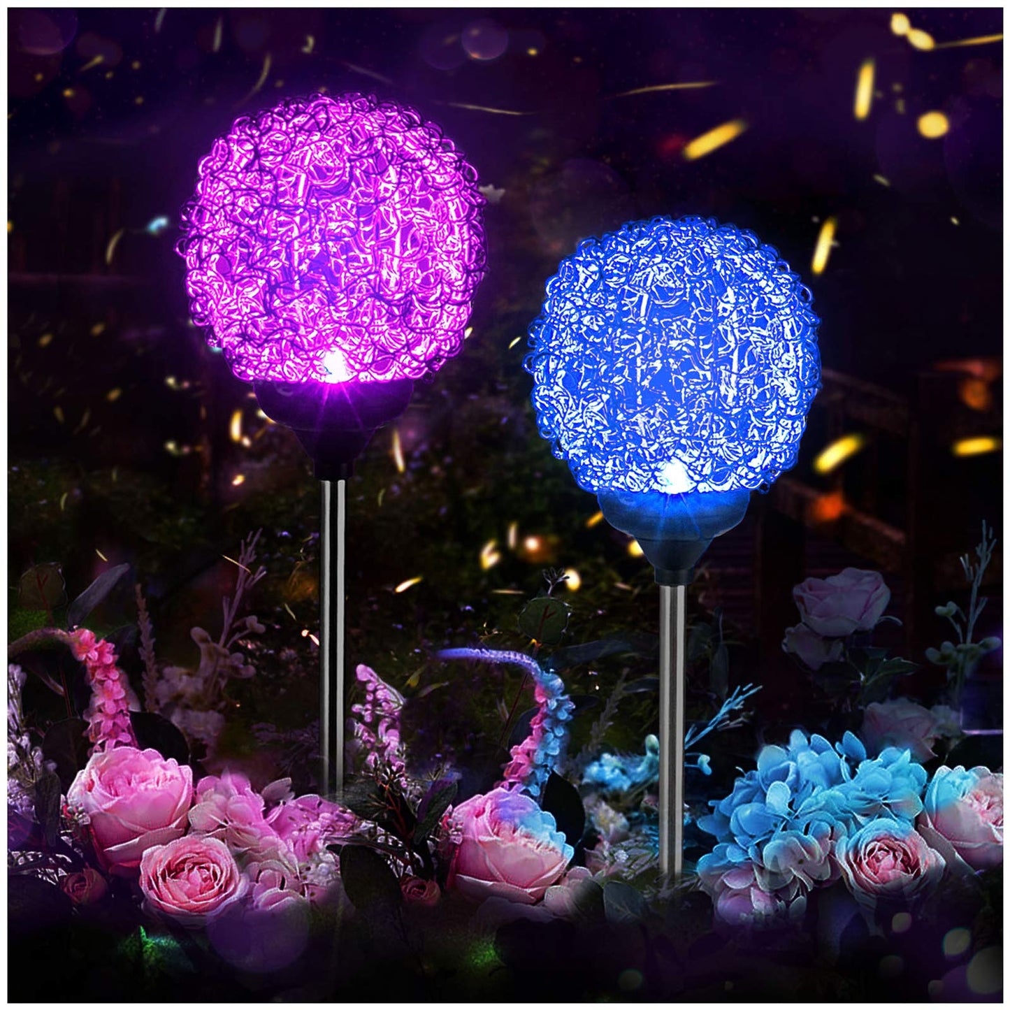 MMHF Solar Garden Lights Outdoor, Upgraded Globe Powered Garden Light, Multi-Color Changing LED Solar Stake Lights for Patio Backyard Pathway Party
