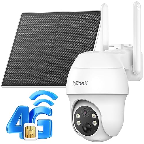 ieGeek 4G LTE Cellular Security Camera Wireless Outdoor, No WiFi Battery Powered Cameras with Solar Panel, 2K HD Color Night Vision, 2-Way Audio, 360°