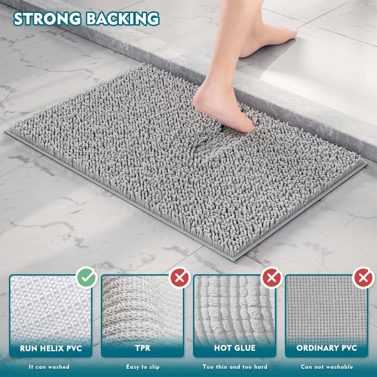 Bathroom Rugs Set 3 Pieces Extra Soft and Absorbent Shaggy Bath Rugs, Chenille Bathroom Mats, Non-Slip Plush Carpet Runner, Bathrooms Set with Toilet…