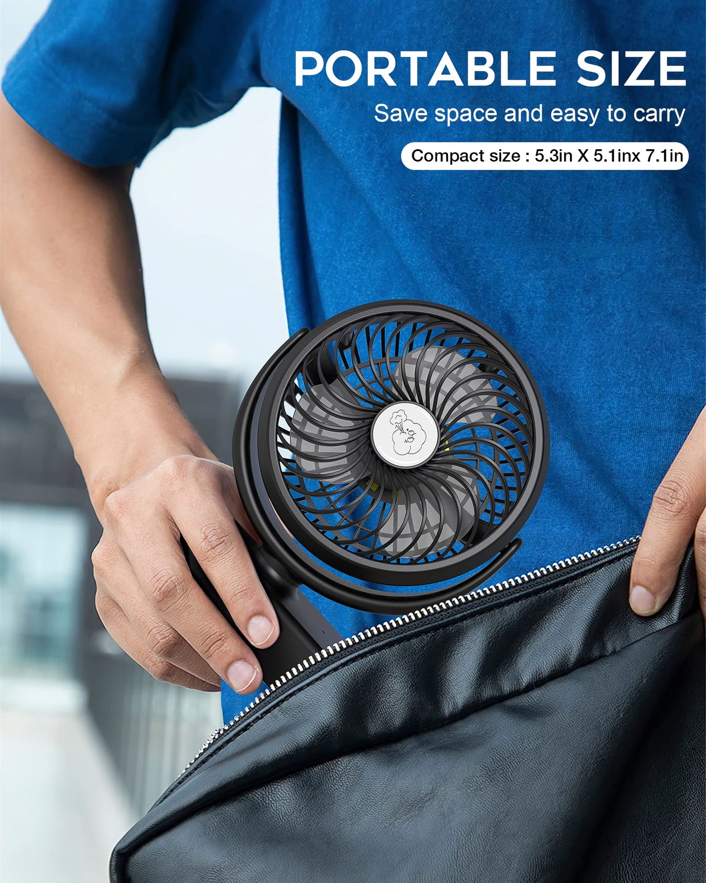 REENUO Portable Camping Fan, Small Tent Fan with Hanging Hook, 40 Working Hours Rechargeable USB Battery Fan with LED Lights for Desk, Bedroom, Travel