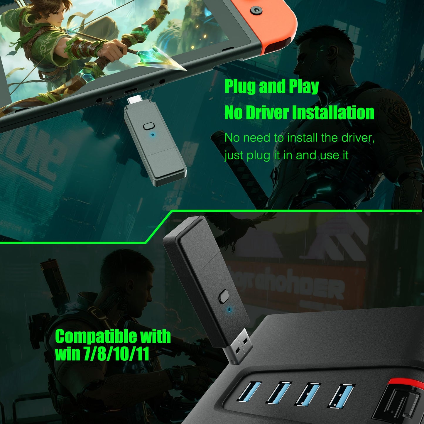 TJPD Pro Wireless Adapter for Xbox One X|S/Xbox Series X|S/Elite Series 2/PS5/PS4/Switch Controller - Play on PS4/Switch?Incompatible with Switch