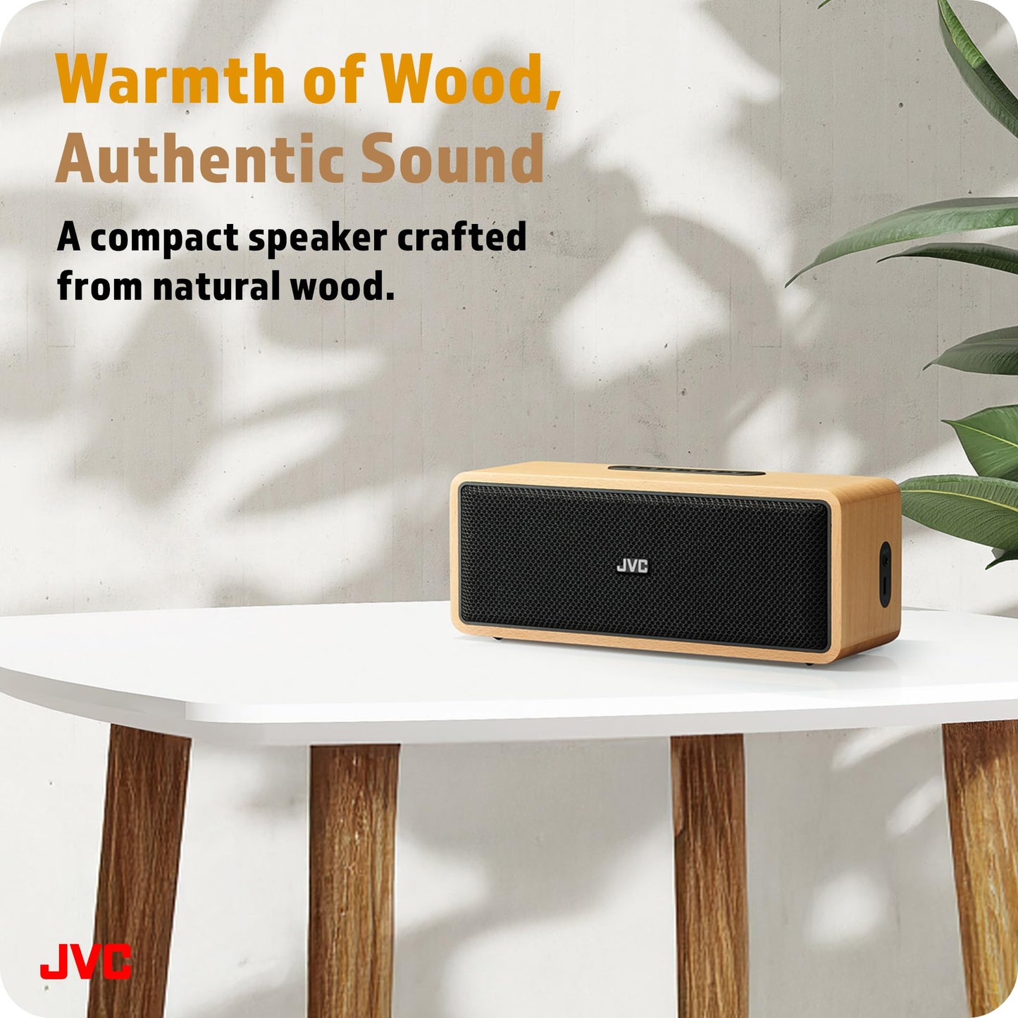 JVC Portable Wireless Bluetooth Stereo Speaker - Genuine Wood, Retro Style, Rich Sound, 12 Hr Battery, Palm-Sized, for Home, Office, or Outdoors