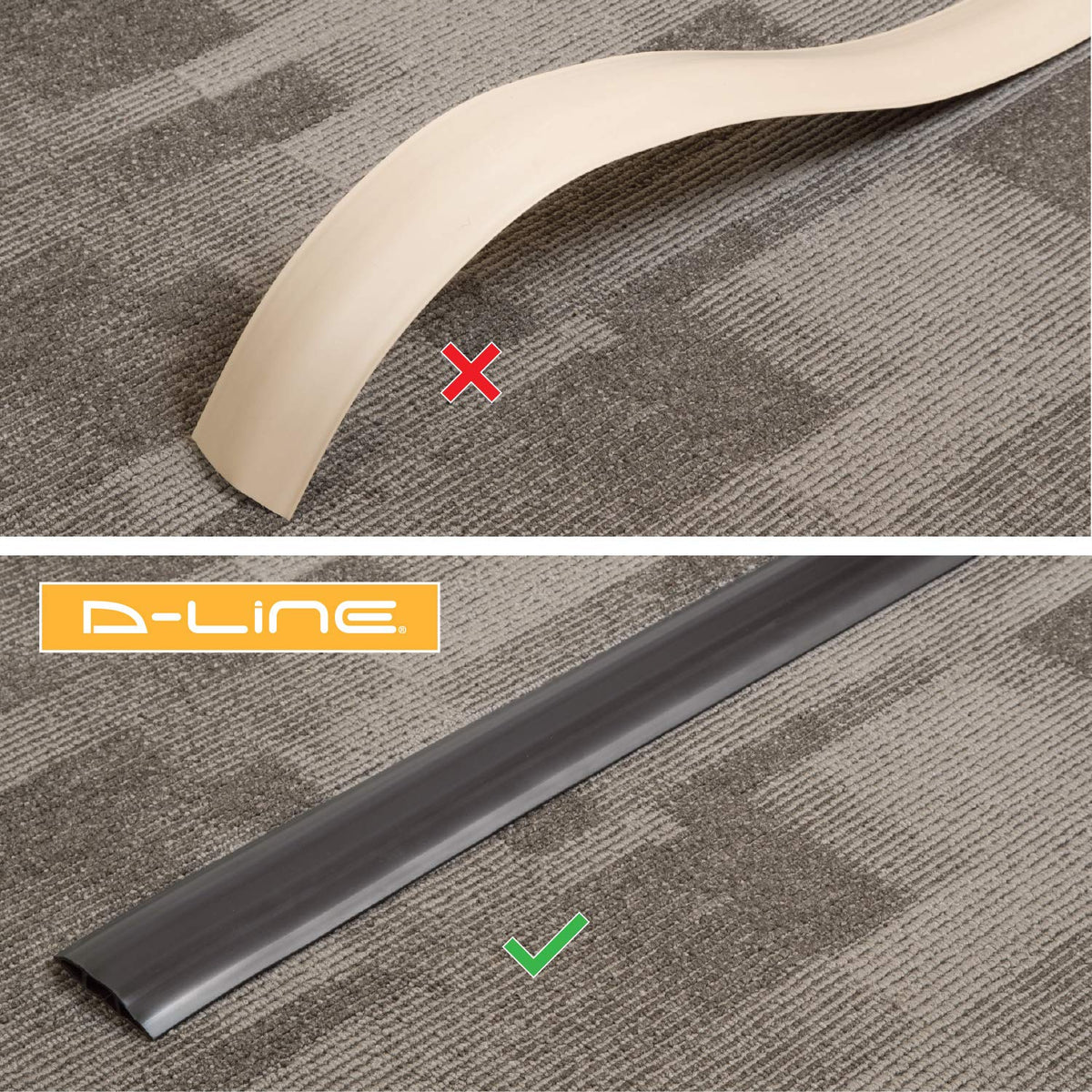D-Line 6ft Floor Cord Cover, Made in USA Linkable Cable Protector, Hide Extension Cords, Protect Cords, Prevent Cable Trips, Cord Hider, Heavy Duty