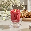Luminara True Red Rose Flameless Candle - 3.6" x 4.3" Rosebud Pillar - Real Flame Technology w/Flickering LED Light - Perfect for Mother's Day