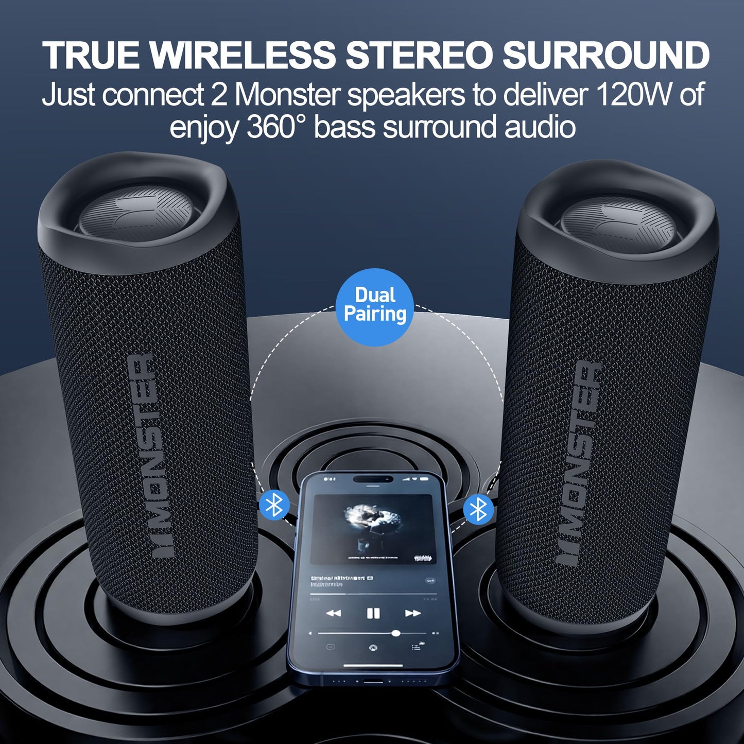 Monster Bluetooth Speaker, Wireless Portable Outdoor Bluetooth Speakers, 60W True Wireless Stereo IPX8 Waterproof, Dual PairingBluetooth 5.4 Built-in