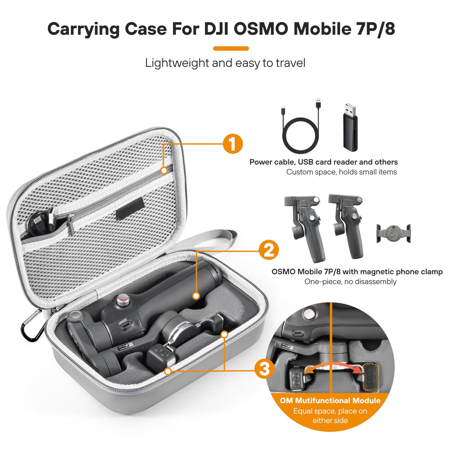 STARTRC PHOTO Osmo Mobile 8 Case, Leather PU Carrying Case for DJI OM 7P/8 Gimbal Stabilizer Accessories, All-in-one Storage OM 7P/OM8 and Magnetic