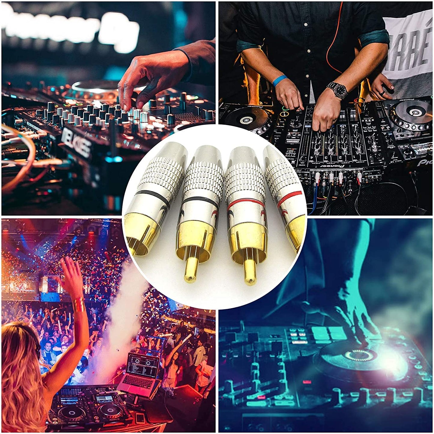 Fielect 50Pcs RCA Male Plug Connector Adapter, Solderless Gold Plated Audio Video Cable Adapter Connector for Speaker Wire, Home Theater, Amplifier