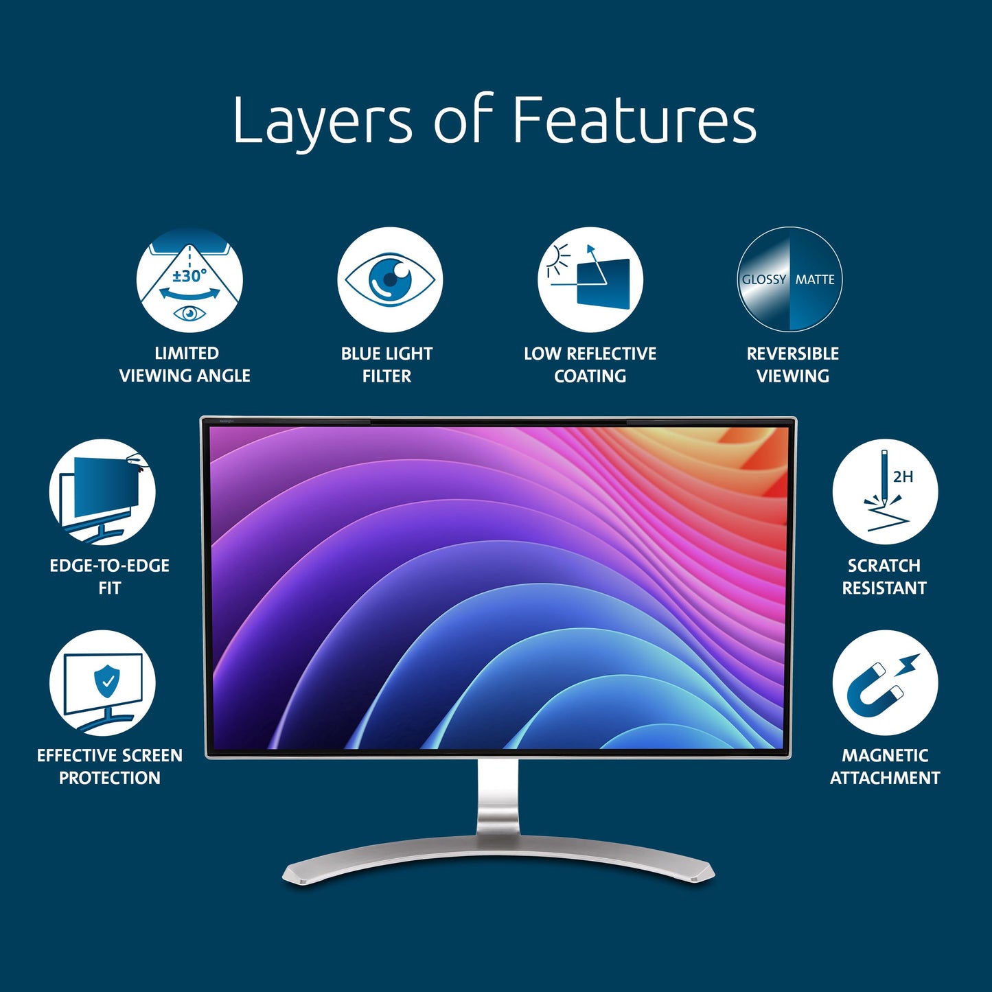 Kensington MagPro 23.8 Inch Magnetic Computer Privacy Screen for Desktop, Removable 16:9 Computer Privacy Filter, Anti-Glare Blue Ray Reduction