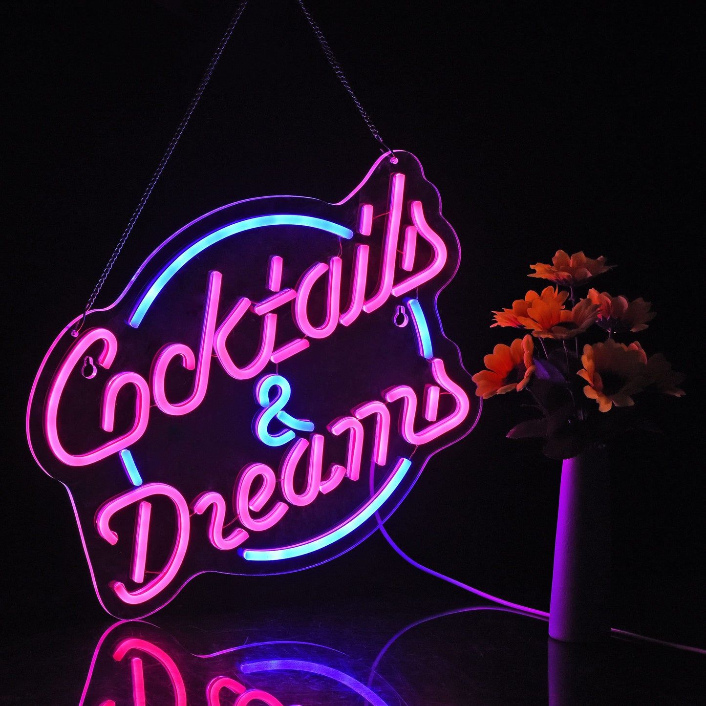 Cocktails and Dreams Neon Sign for Wall Decor Neon Signs with Dimmable Switch LED Neon Signs Bedroom Beer Bar Neon Light Sign Hotel Party Club Office