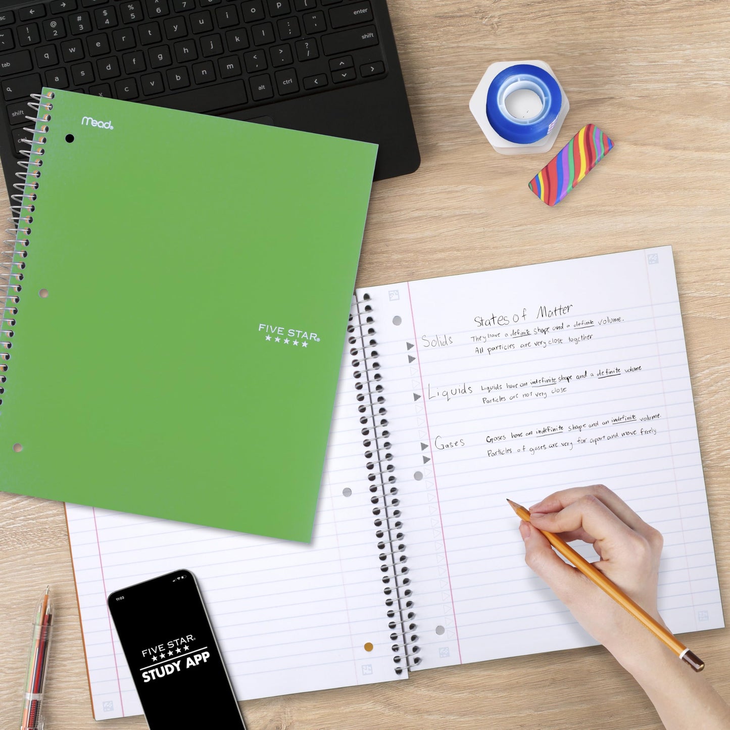 Five Star Spiral Notebook + Study App, 6 Pack, 1 Subject, Wide Ruled 8" x 10.5" Paper, 100 Sheets, Fights Ink Bleed, Water Resistant Cover, Assorted