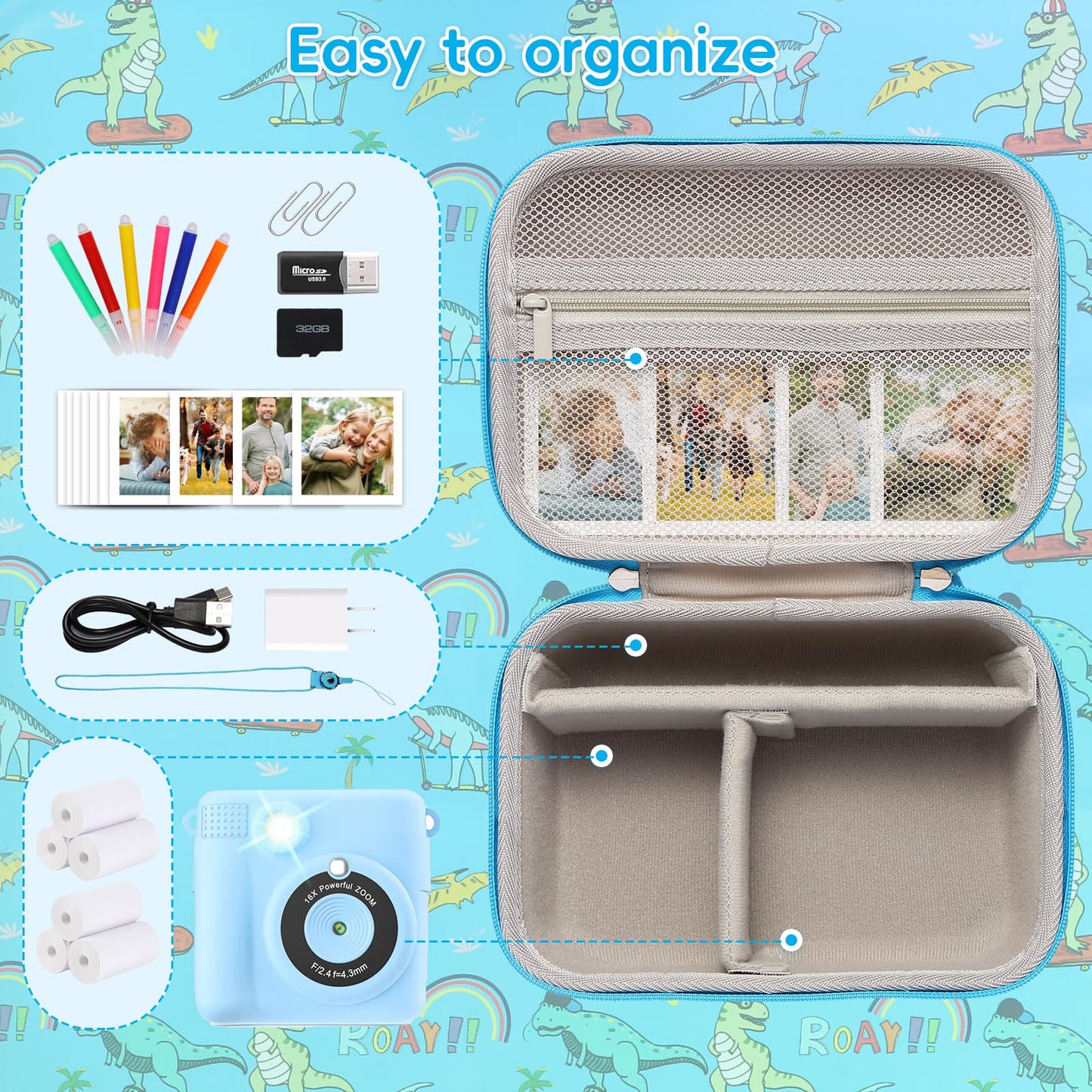 Kids Camera Case Compatible with ESOXOFFORE, for Dylanto, for Cimizi, for DUDUDRAGON for Instant Print Camera and Print Paper, Cute Hard Camera