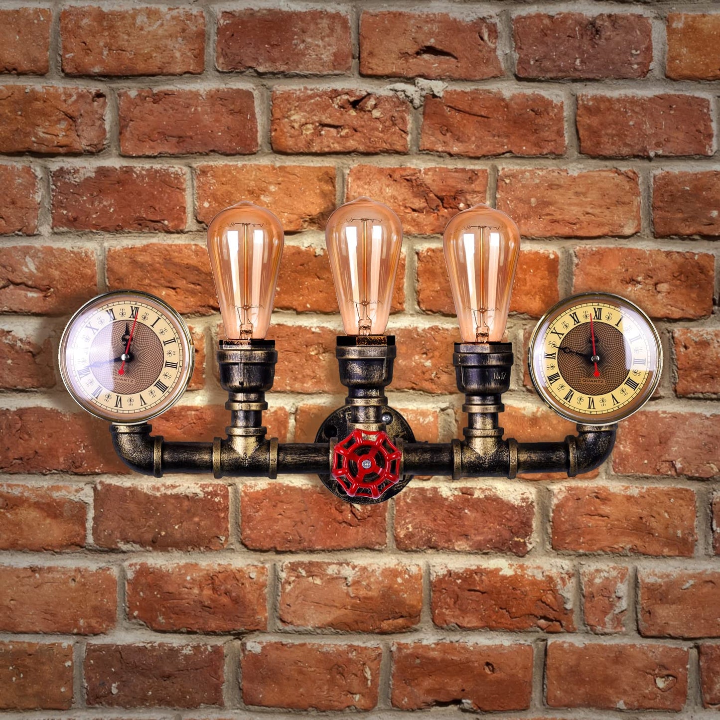 LMSOD 3 Lights Water Tube Wall Sconce, Retro Industrial Steampunk Wall Light Fixture in Antique Bronze