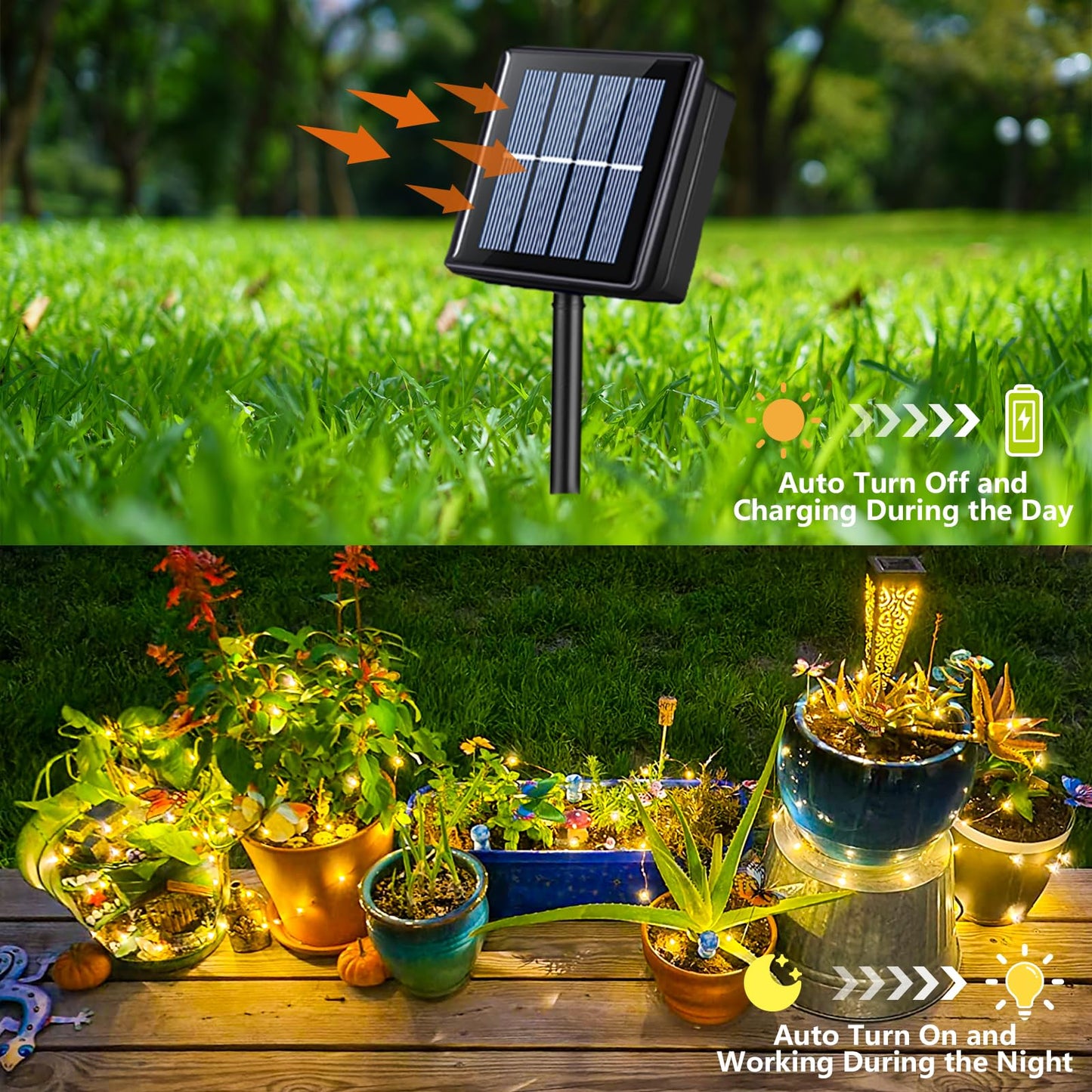 YEGUO 4 Pack Warm White Solar Fairy Lights, Each 33ft 100 LED Christmas Lights Outdoor Waterproof, 8 Modes Sliver Wire Solar String Lights
