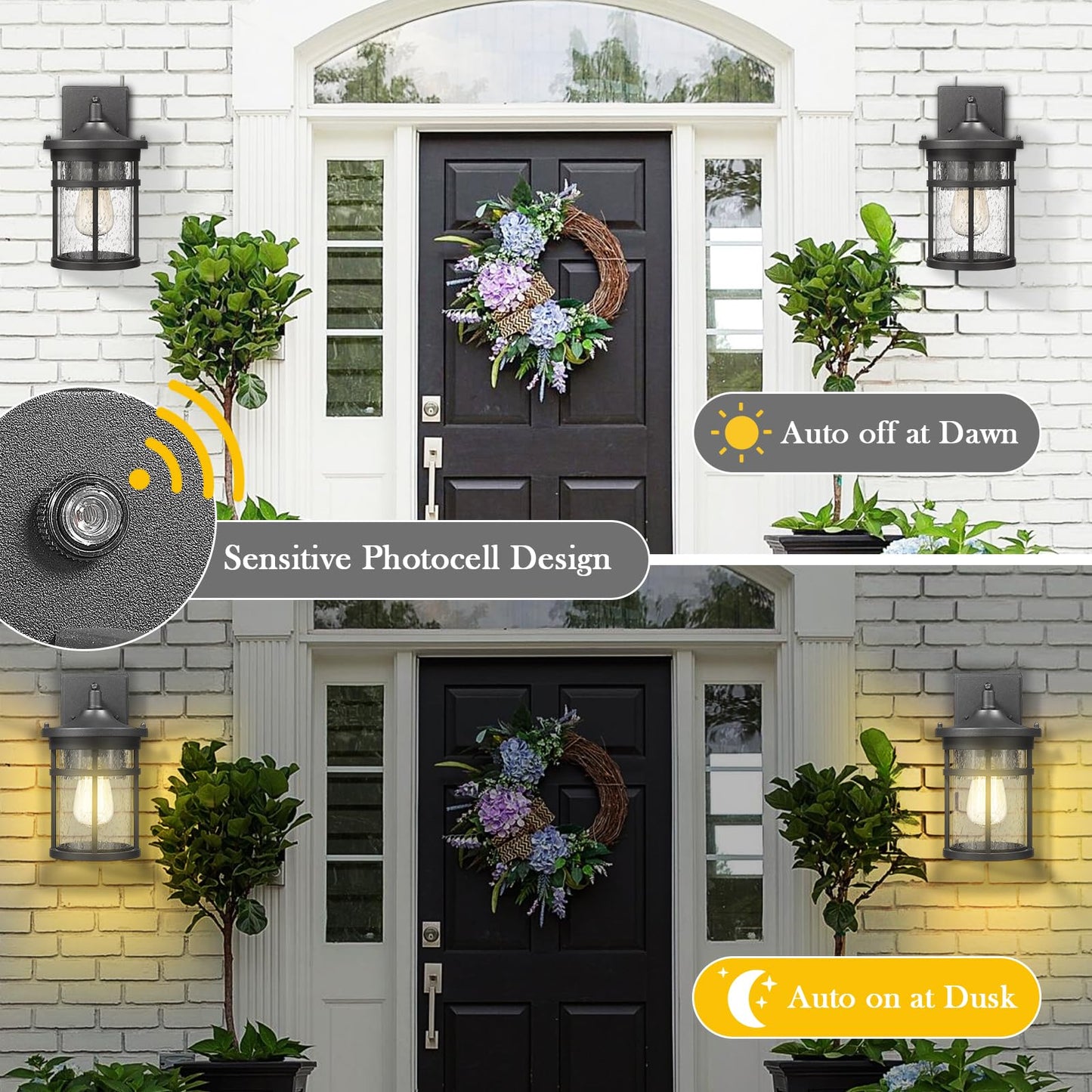 Diyel Dusk to Dawn Outdoor Wall Lighting Outdoor Wall Lantern with Sensor Exterior Wall Light Anti-Rust Porch Light Fixtures Wall Mount Waterproof
