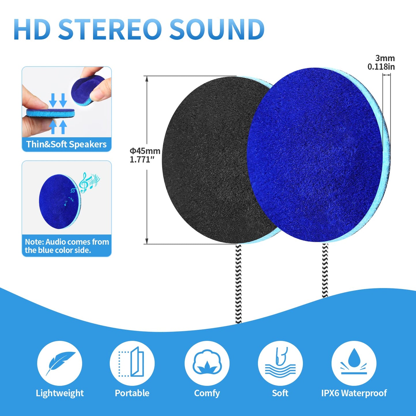 Sleep Ultra Thin Pillow Speakers with Stereo for Headphones 3.5mm Interface