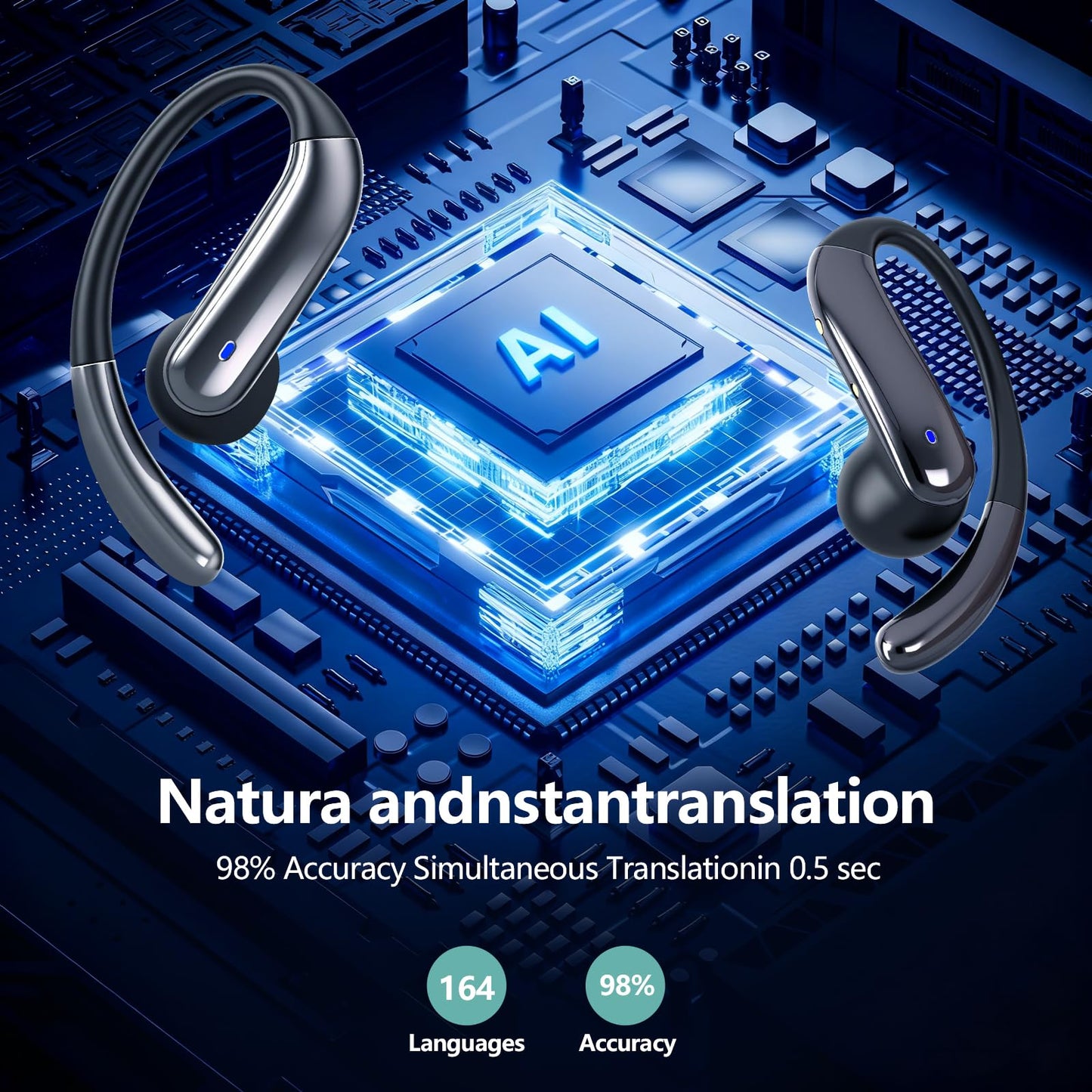 AI Translation Earbuds Real Time, Translator Headphones 164 Languages & Accents, Audifonos Traductores Inglés Español, Bluetooth5.4Device for Travel