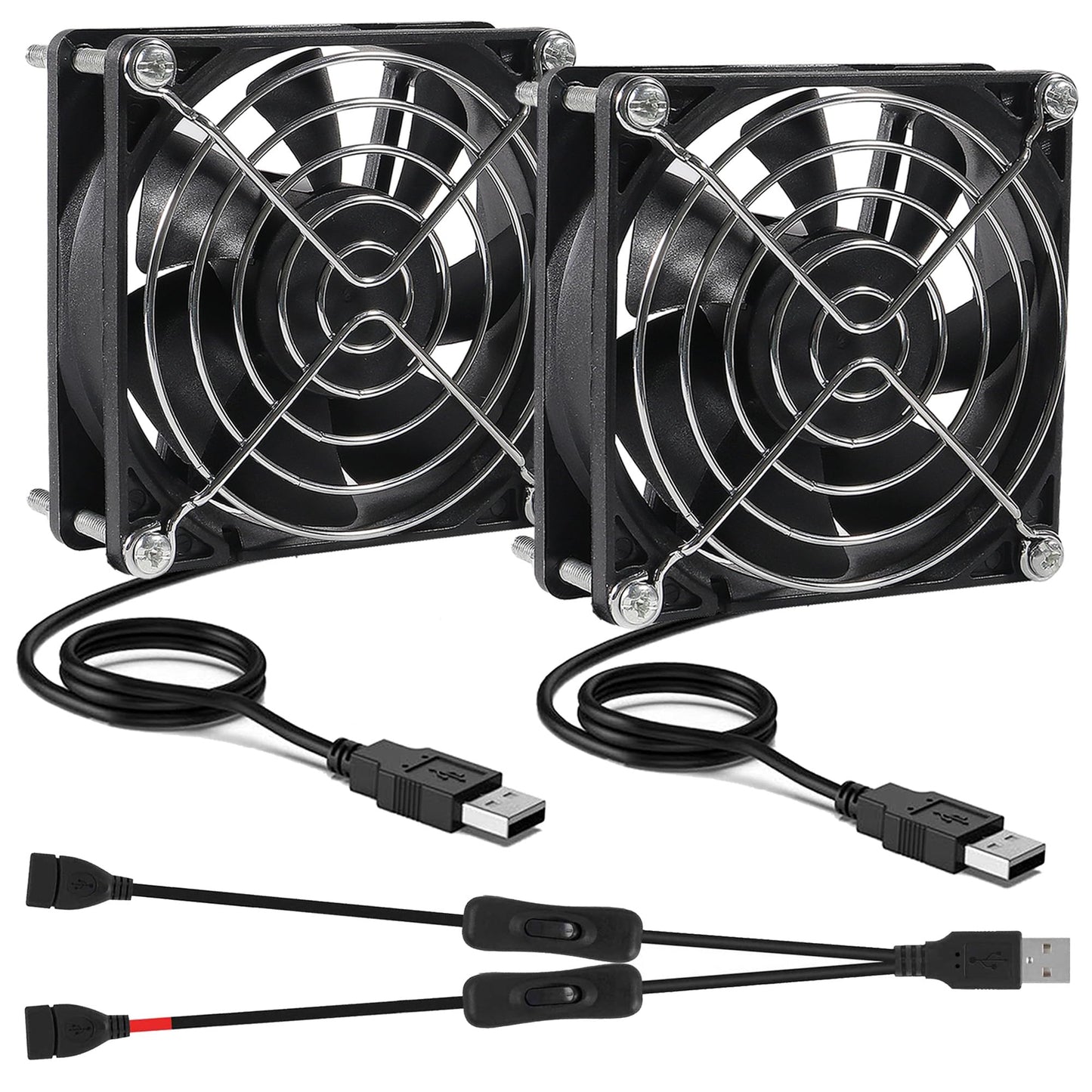 ALAMSCN 2pcs Quiet 80mm USB Fan 5V 8025 80x25mm Portable Cooling Fan with ON/Off Switch for PC Computer Case Receiver DVR PlayStation TV Box CPU