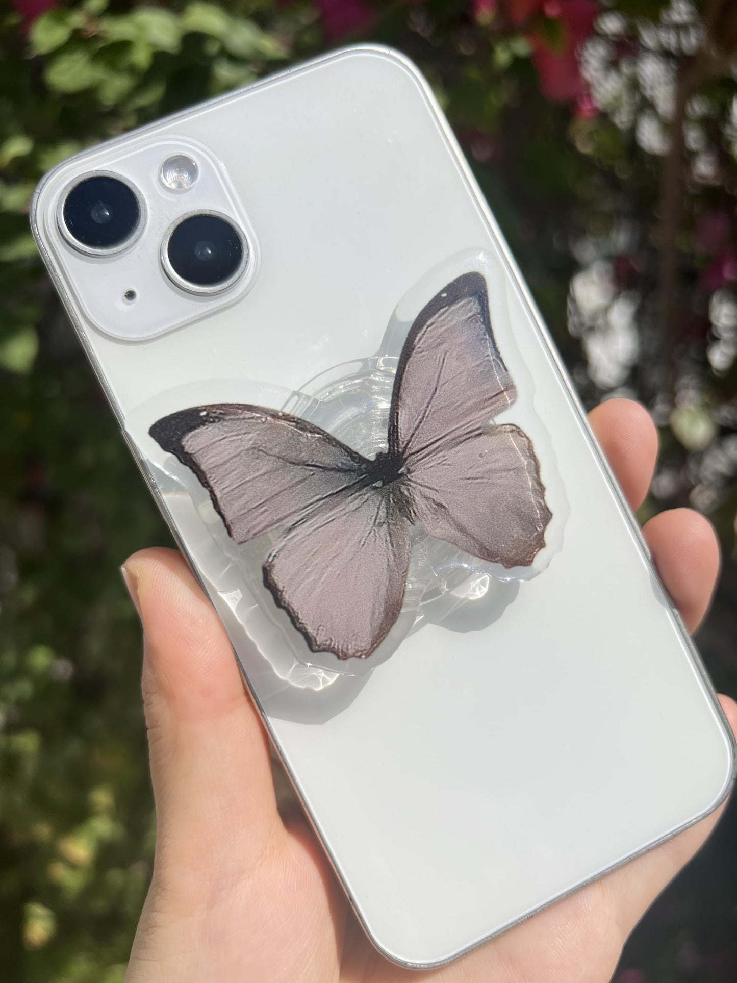 Butterfly Sticky Mobile Phone Grip, Clear Cell Phone Stand, Cell Phone Charms Accessory, Collapsible Handle Grip Holder for Kindle