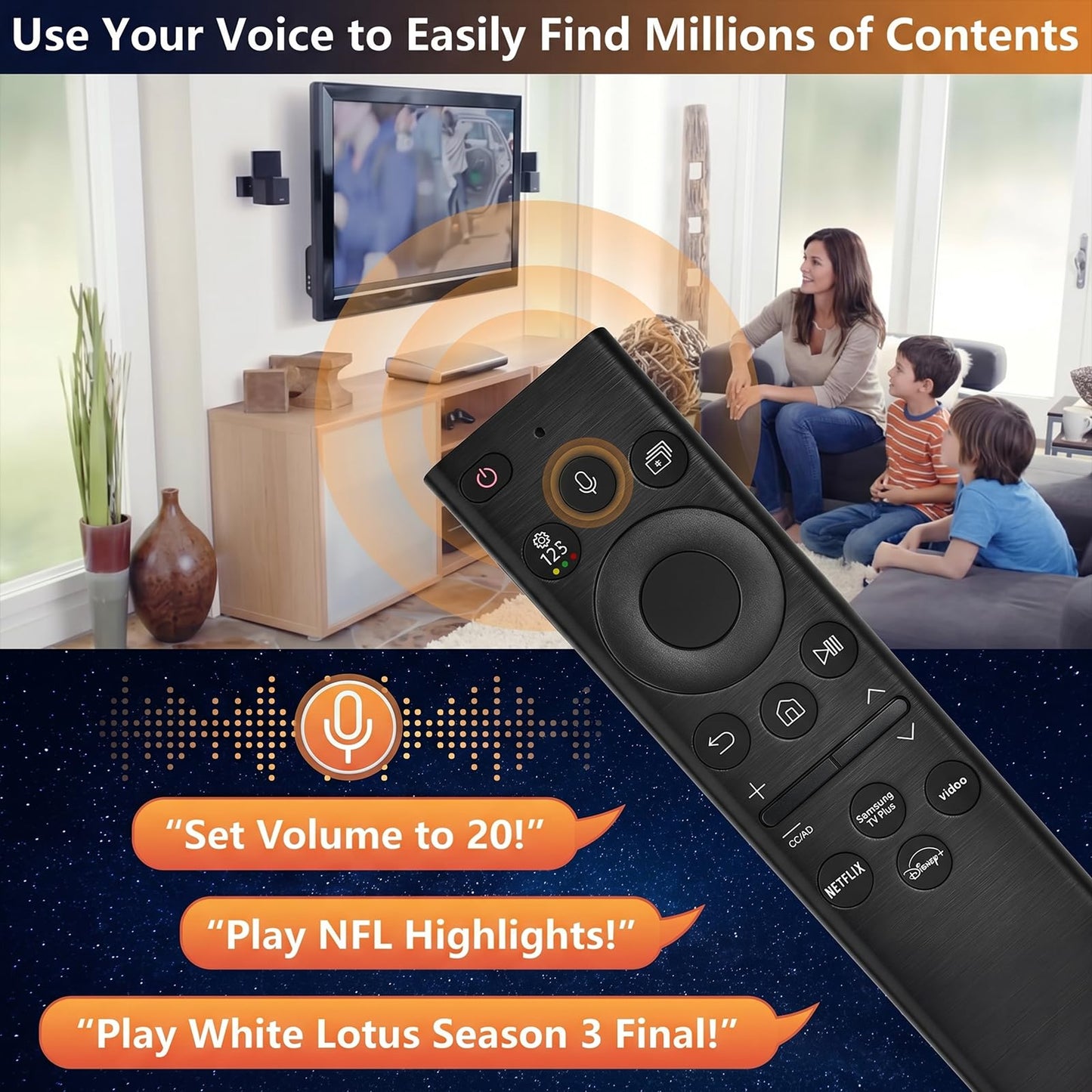 Rechargeable TV Remote for Samsung Smart TVs, Replacement for All 2019-2026 Samsung TV Remote Control with Voice Control?USB-C Fast Charging and Solar