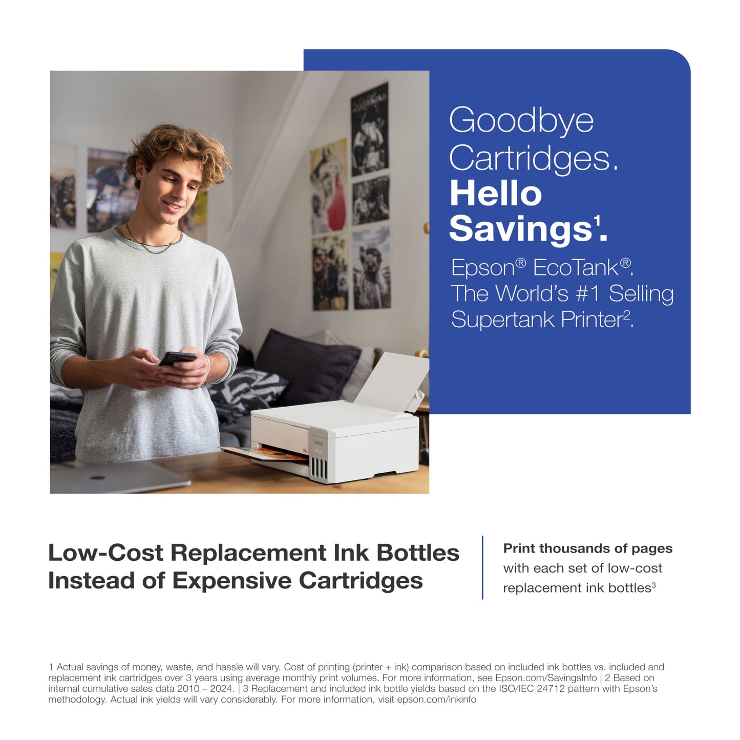 Epson EcoTank ET-1910 Wireless Color Supertank Printer with up to 3 Years of Ink, Refillable Tanks, Perfect for Home, 11 PPM, 100-Sheet Paper Tray