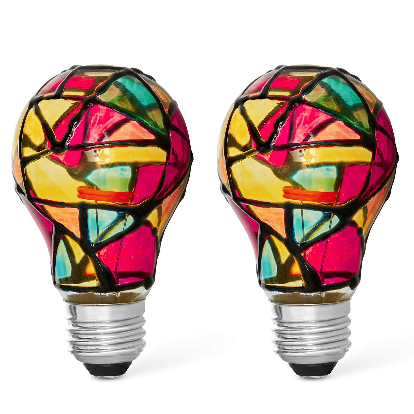 Bluex Bulbs 2 Pack LED Stained Glass Light Bulb A19 2W (25W Equivalent) E26 Base Painted Night Light Mosaic Party Light Bulb Stainglass - Tiffany