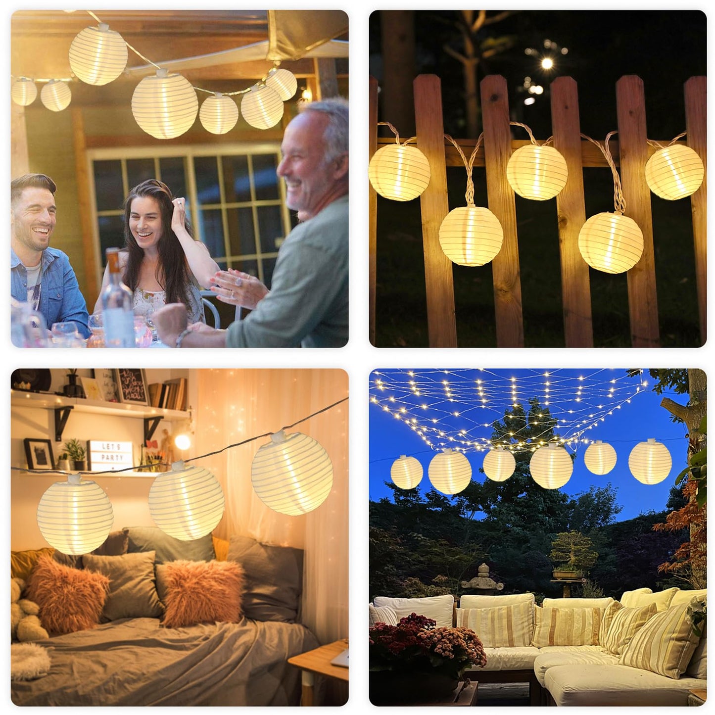 Vigdur Lantern String Lights Waterproof Connectable Nylon Hanging Lantern String Lights Plug in White Decorative Lights for Patio Wedding Party