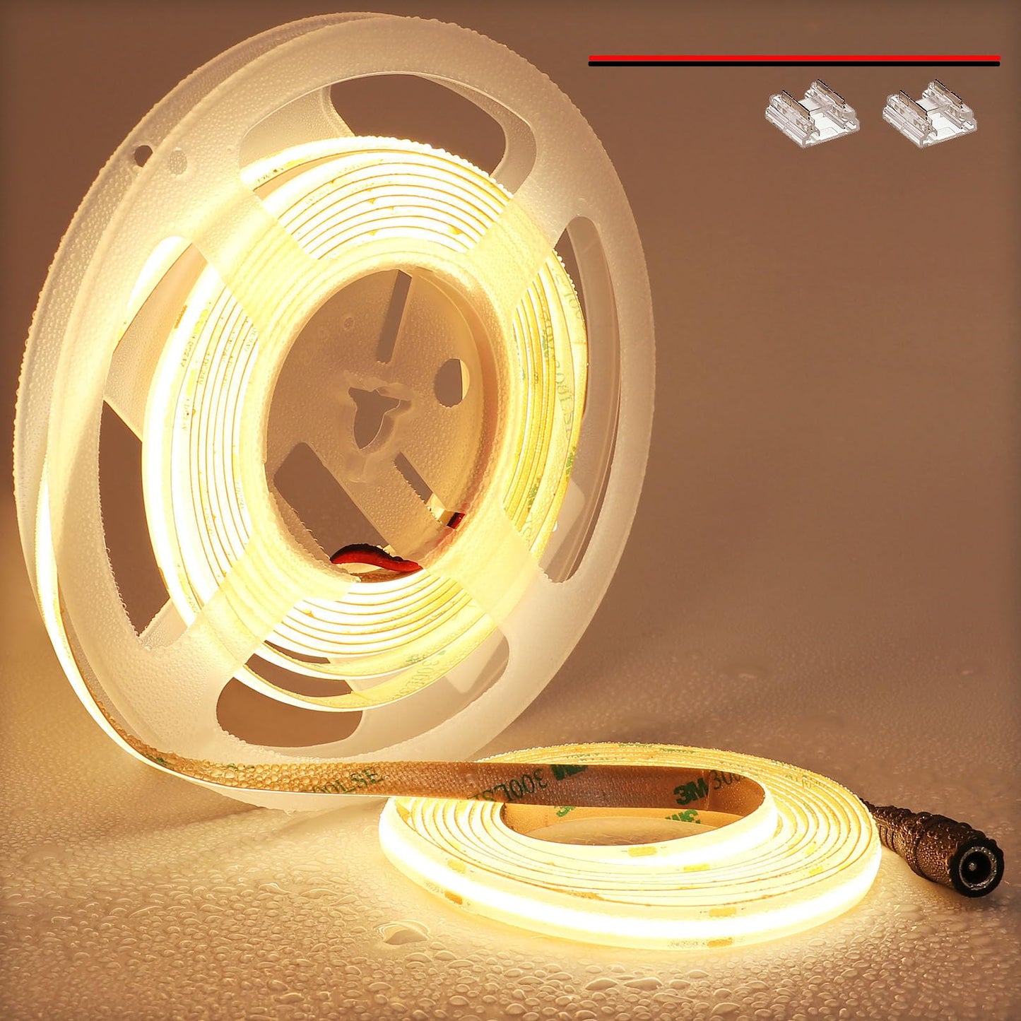 TOPAI 24V COB LED Strip Warm White 3000K Outdoor Waterproof 16.4ft Super Bright 4000Lm CRI>90 Self Adhesive Uniform Dotless 480LEDs/M Cuttable