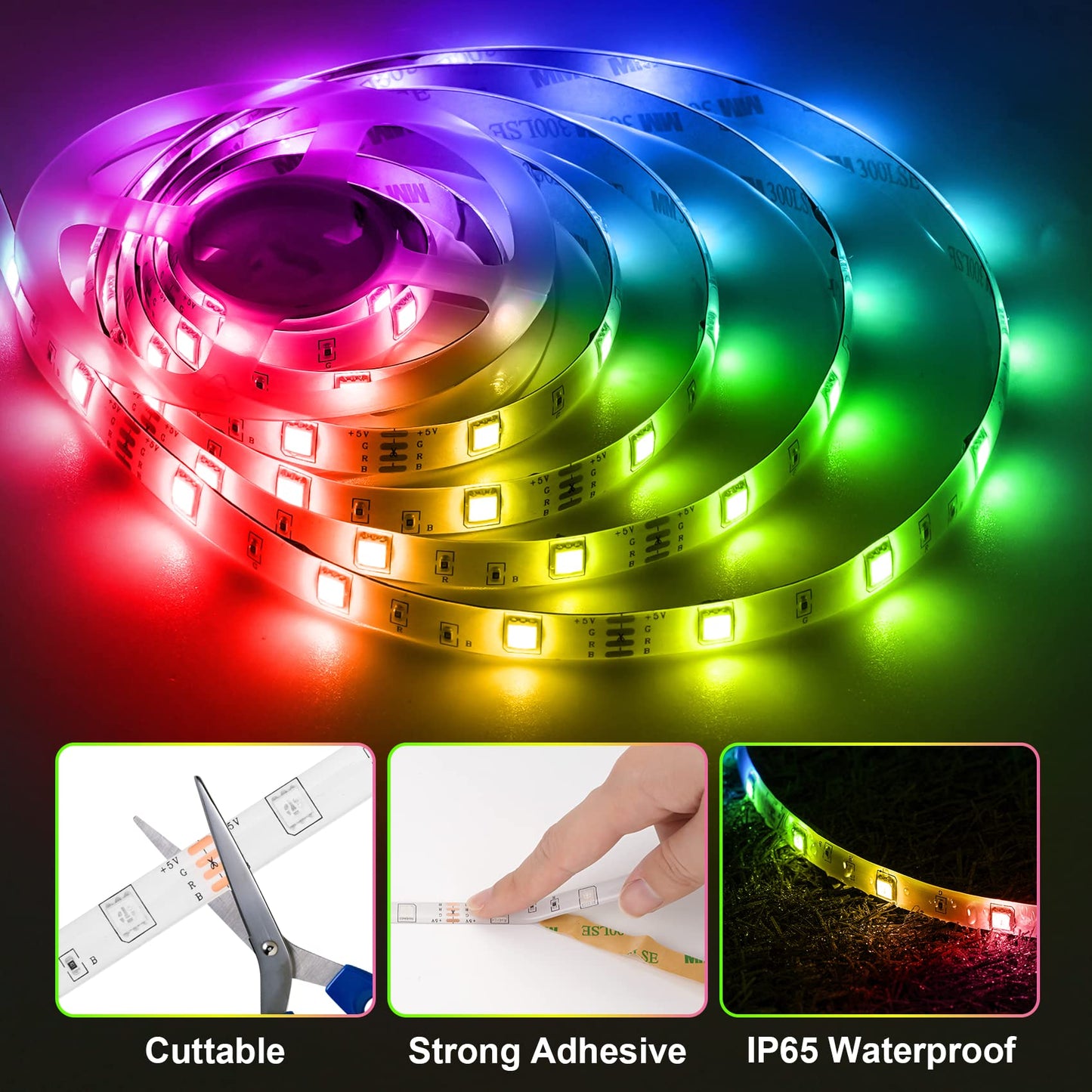 HOUHUI LED Strip Lights for TV, 9.8Ft RGB LED Lights for 32-50in TV Behind, App Control Music Sync Strip Lights IP65 Waterproof with Remote, USB LED