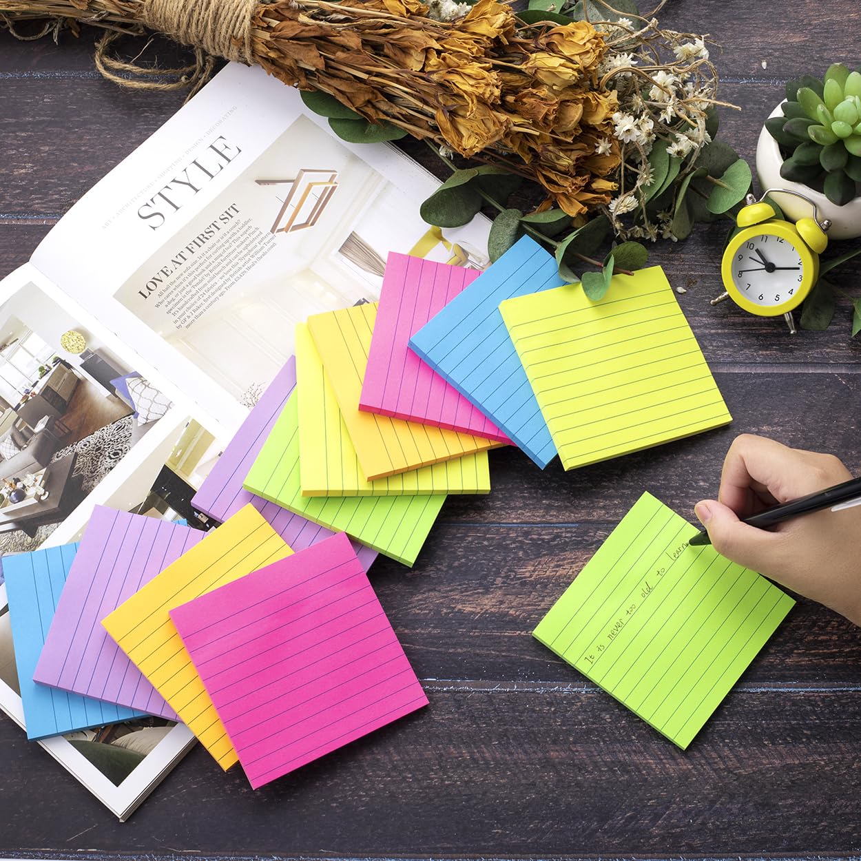 (12 Pads) Lined Sticky Notes 4x4 in, 6 Bright Colors Self-Stick Note Pads