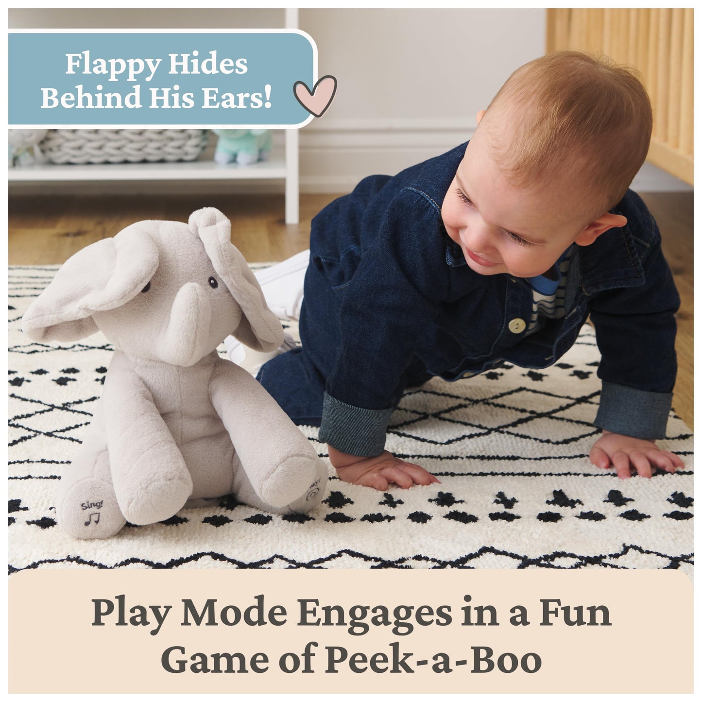 Baby Gund Animated Flappy The Elephant Plush, Singing Stuffed Animal Baby Toy for Ages 0 and Up, Gray, 12"