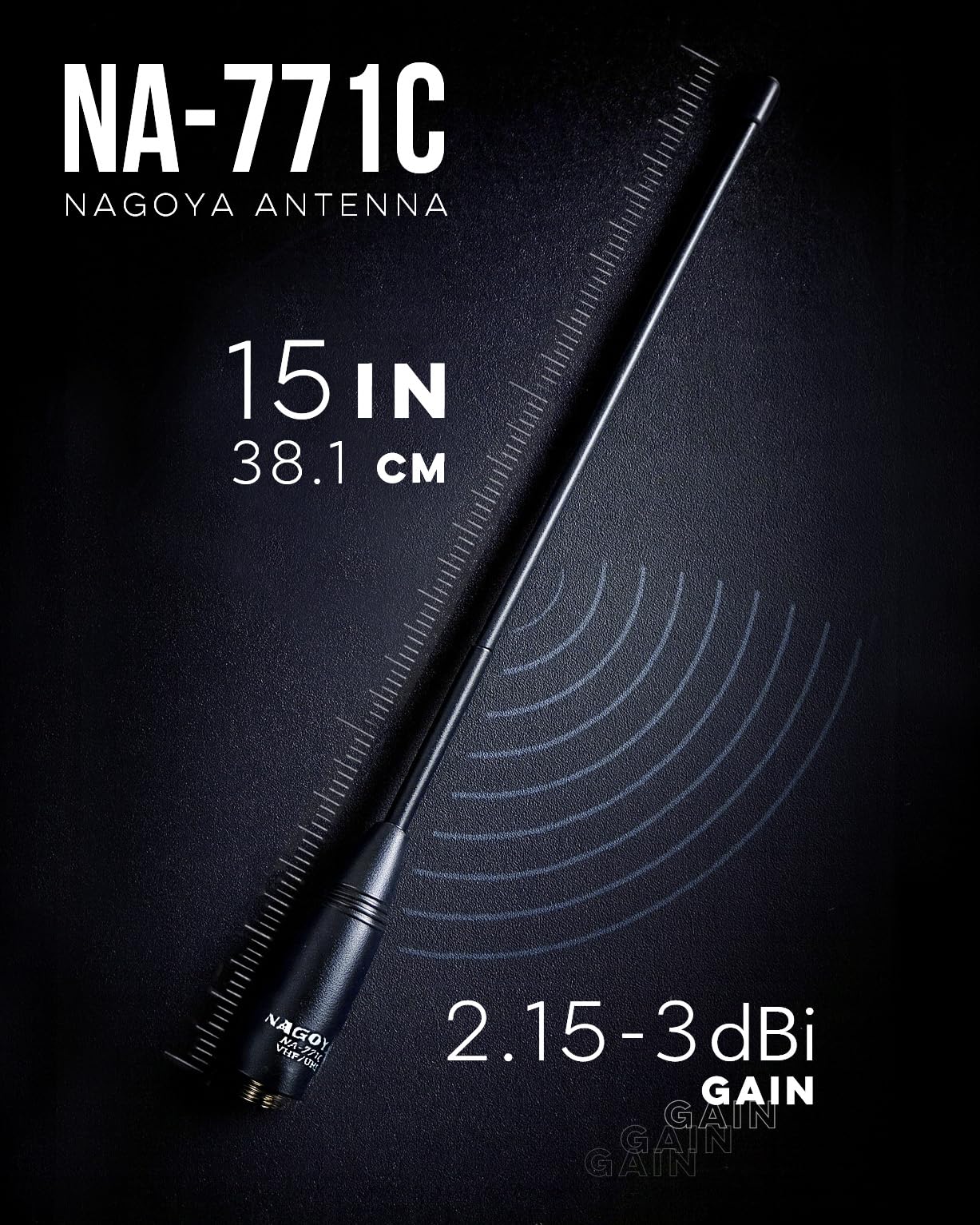Authentic Genuine Nagoya NA-771C (Commercial Frequency Tuned) 15-Inch Whip VHF/UHF (155/455Mhz) Antenna SMA-Female for BTECH and BaoFeng Radios