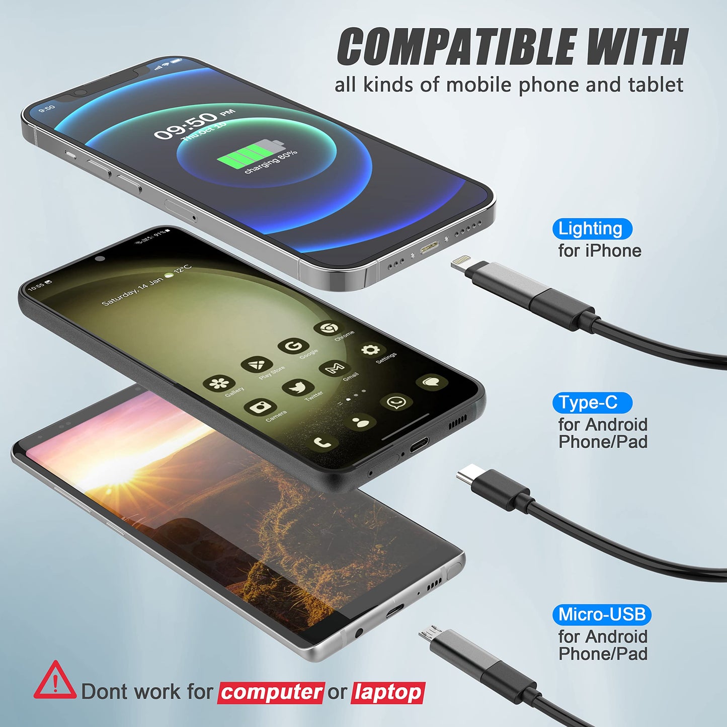 1920P Endoscope Snake Inspection Camera, Lightswim Type C Borescope, Scope Camera with 8 LED Lights for Android and iOS Smartphone, iPhone, iPad