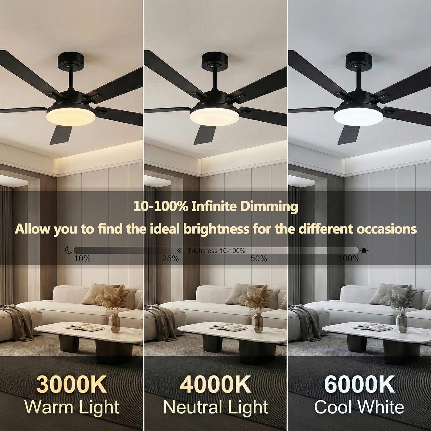 GLOVAO 52" Wood Ceiling Fan with Light, Black/Walnut