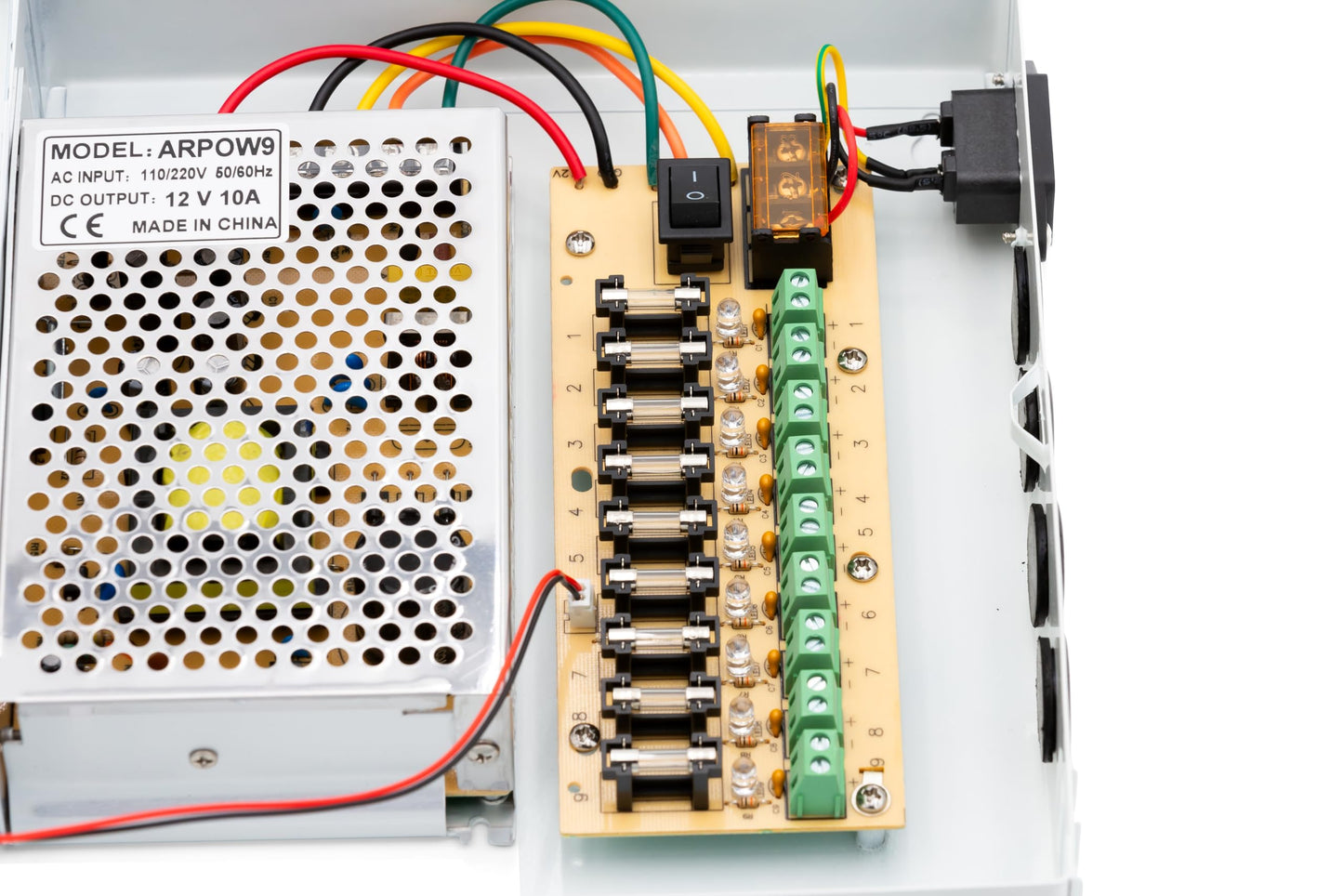 Ares Vision 9 Channel/Port 10 AMPS, 12V DC Power Supply Box, Individually Fused for CCTV, LED, and All 12v DC Devices. Includes Screw Drivers & Extra