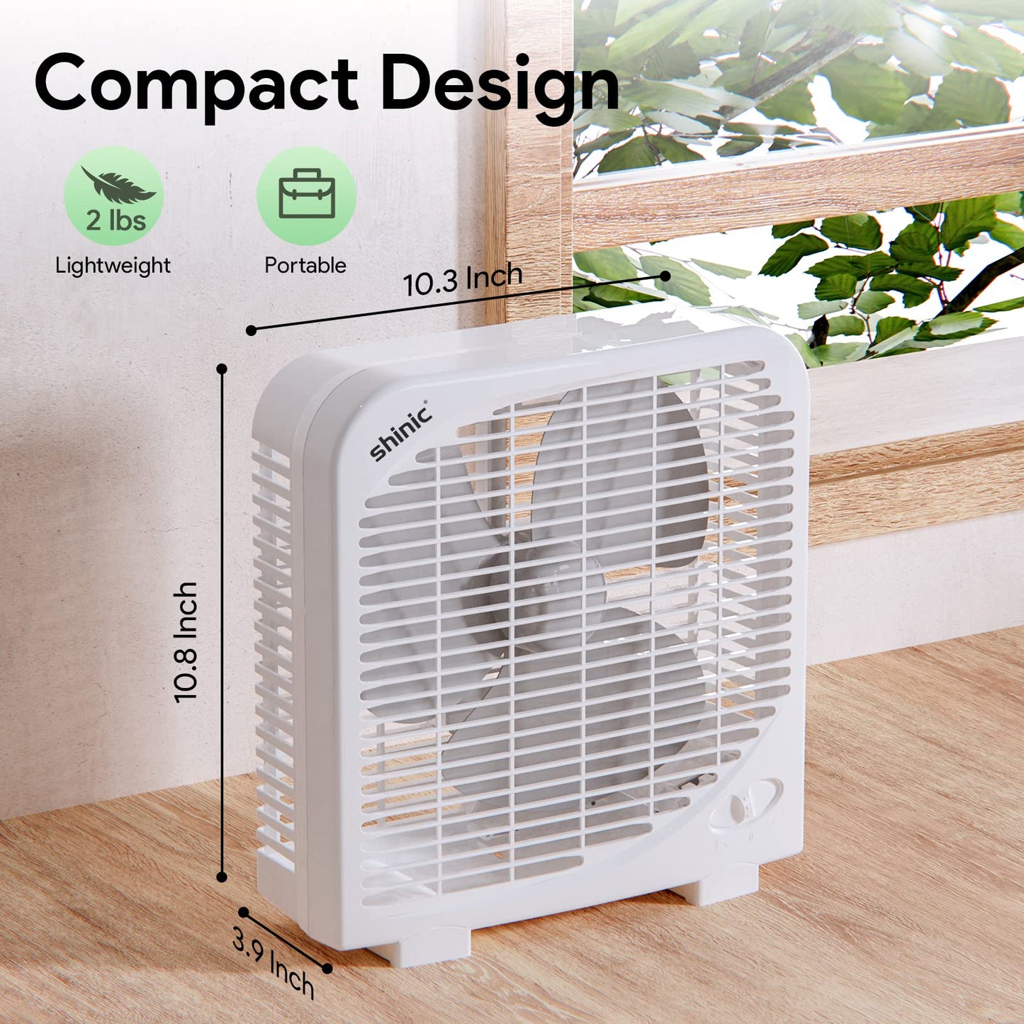shinic 10" Tabletop Box Fan for Bedroom, 2 Speeds, Quiet Table Fan with Strong Airflow, Energy Efficient Small Box Fan, Portable Kitchen Exhaust Fan