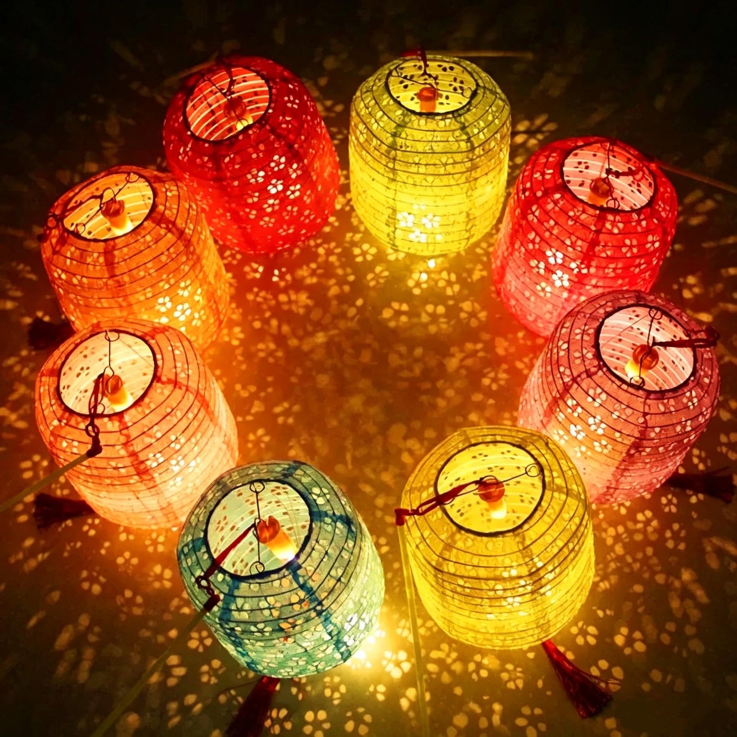 10PCS Colorful Paper Lanterns 6inches Oval Shaped with LED Lights Hollow Out Hanging with Tassels Walking Sticks for Wedding Dinner Party Outdoor