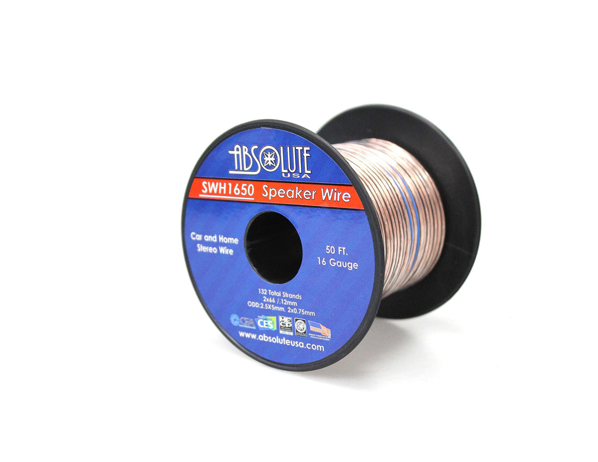 Absolute USA SWH1650 16 Gauge Car Home Audio Speaker Wire Cable Spool 50'