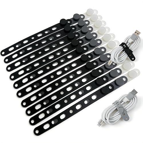 Lantellex 30Pcs Silicone Cable Ties, Office Desk Organizer Accessories, Reusable Wire Ties Management with Lock Buckle, Adjustable Charger Cable Strap