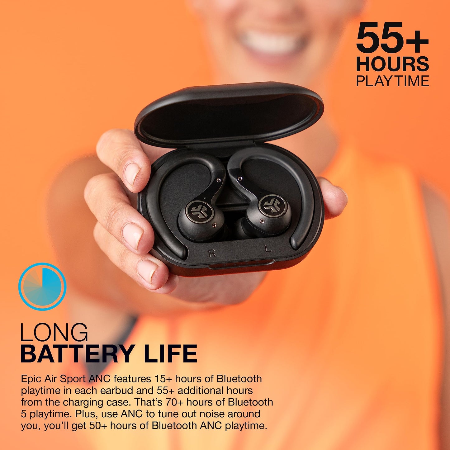 JLab Epic Air Sport ANC Gen 2 True Wireless Bluetooth Earbuds, Headphones for Working Out, IP66 Sweatproof, 15-Hour Battery Life +55-Hour Charging